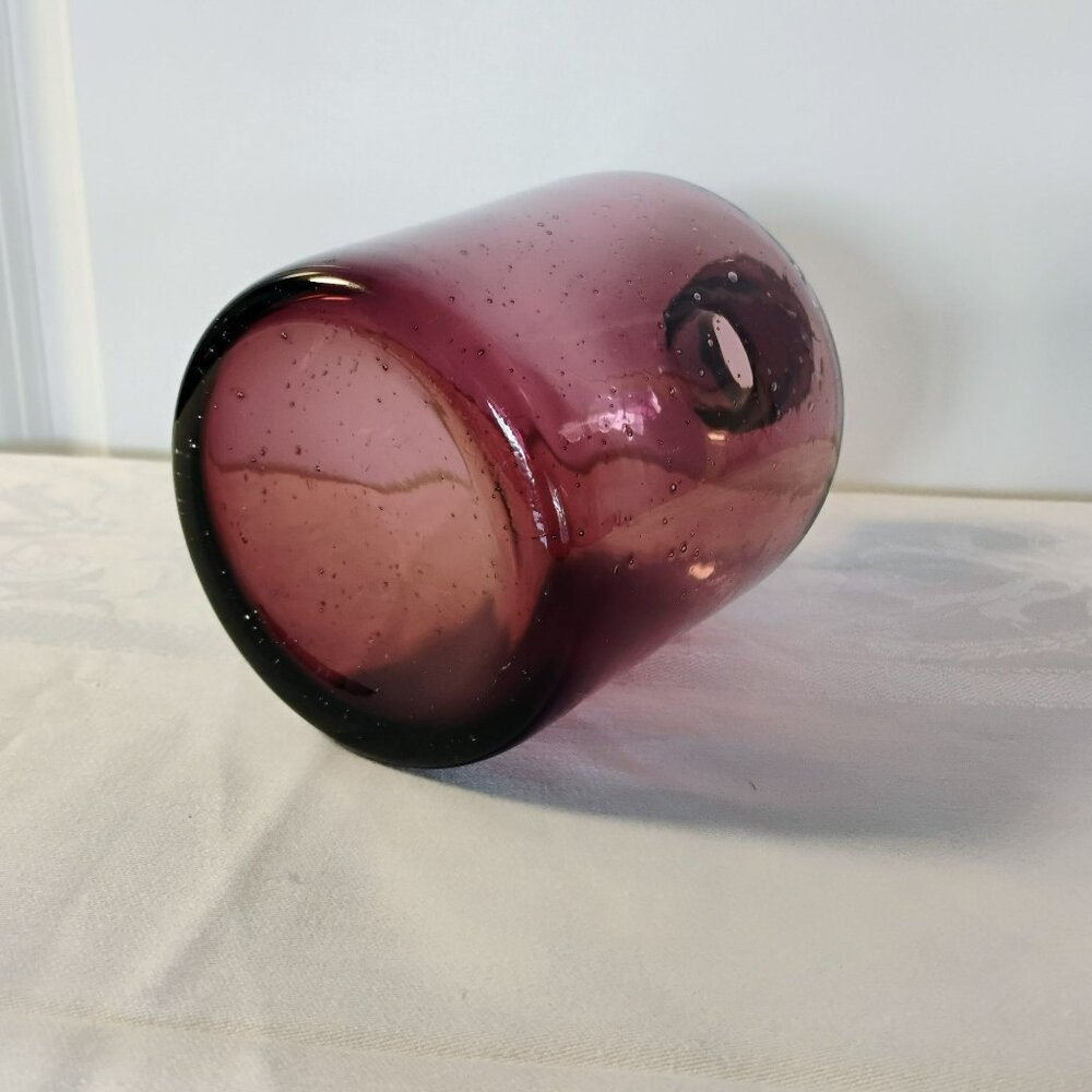 Vintage 1980s Amethyst Hand blown Seeded Bubble Art Glass Vase Jar, Purple Blown - Picture 4 of 7